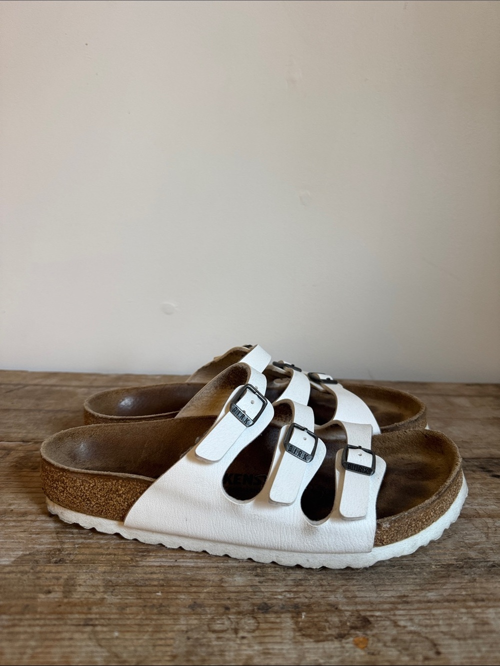 Birkenstock 38 White Florida Triple Strap Sandals Slides Birko flor - Picture 4 of 10